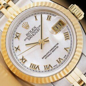 Rolex Ladies Roman Numeral 18k Gold Watch